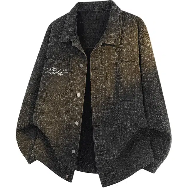 梓润格 春季百搭宽松日常美式复古时尚潮流经典小众高级氛围感简约磨毛提花设计感文艺风户外运动校园风字母印花酷飒外套夹克 男女同款