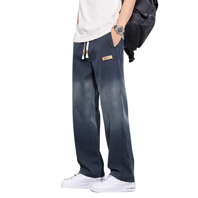 炳盛 渐变夏季薄款潮牌宽松直筒冰丝牛仔裤 男女同款