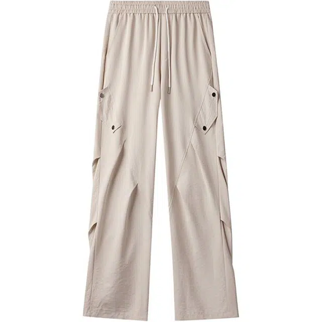 特斯型 美式高街夏季薄款伞兵工装裤潮牌褶皱设计感冰丝速干运动休闲裤 男女同款