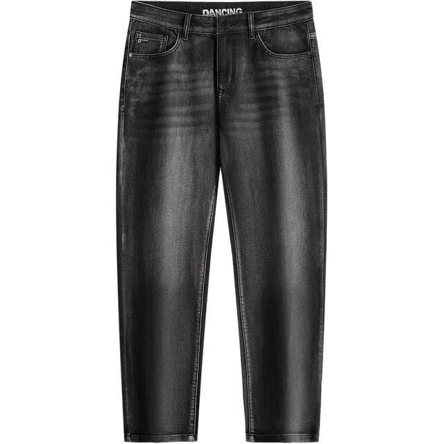 与狼共舞 时尚复古水洗高街褶皱弹力柔软舒适直筒长裤牛仔裤 男款