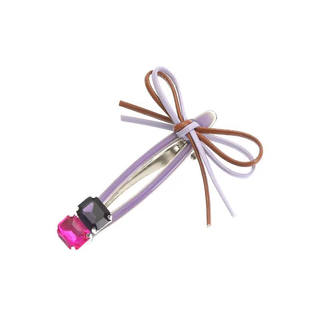 如花梦 氛围感 皮质撞色蝴蝶结鸭嘴#好运 金属 发夹 女款