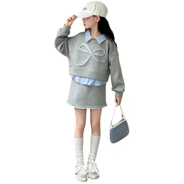 比比我休闲运动套装  女童春秋季大蝴蝶结大童潮牌小孩衣服 小女孩长袖洋气时髦 舒适帅气轻便