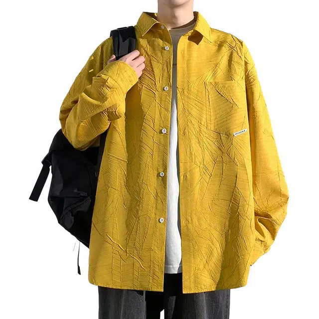 佐菲利 高级感痞帅爆裂纹长袖美式高街复古垫肩外套衬衣衬衫 男女同款