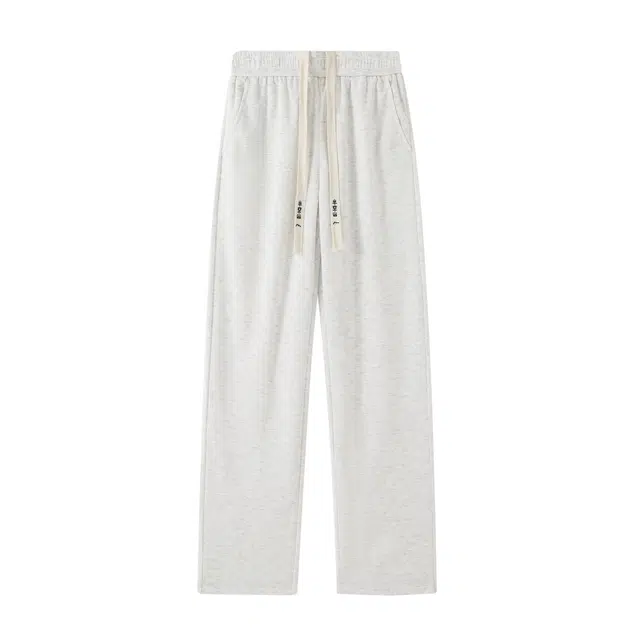 半空山 美式纯色简约基础款卫裤品牌汉字刺绣系带隐藏抽绳松紧腰潮流舒适柔软亲肤透气抗皱免烫垂感拖地宽松阔腿百搭直筒休闲裤 男女同款