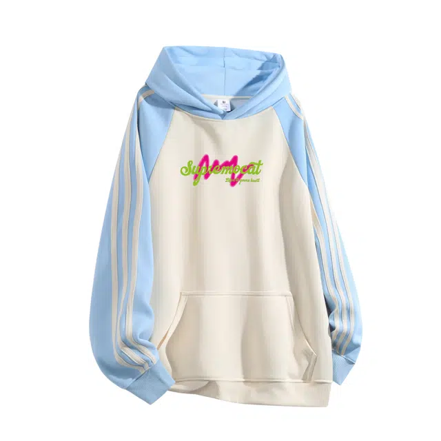 吾皇猫 复古潮牌高街撞色拼接设计百搭时尚宽松连帽套头休闲日常运动长袖卫衣 男女同款