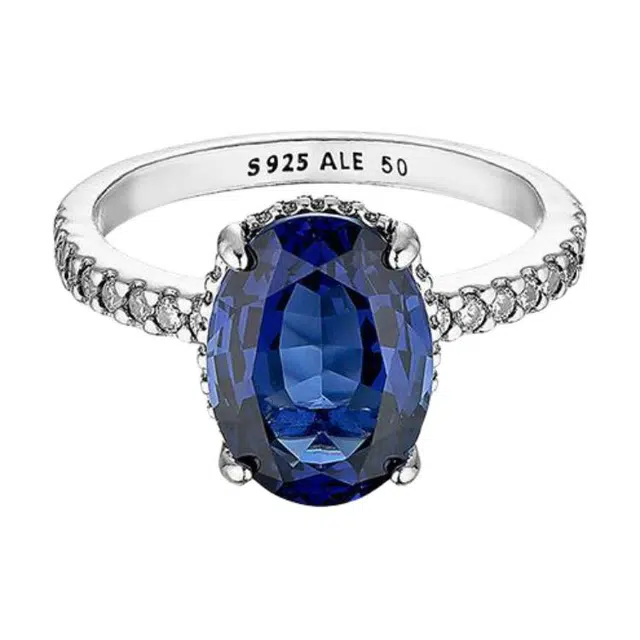 Pandora Hollow Design Silver Ring Blue
