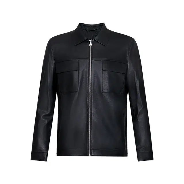 迪柯尼 翻领简约舒适长袖皮衣 男款