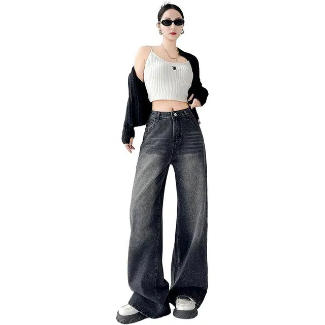 拾籍 时尚复古个性百搭休闲高腰显瘦垂感舒适阔腿牛仔裤 女款