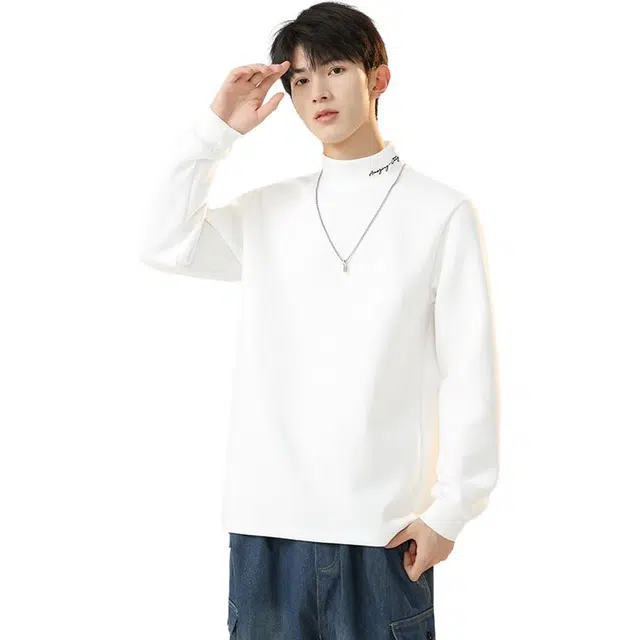 金盾 纯色休闲百搭半高领保暖长袖卫衣 男款