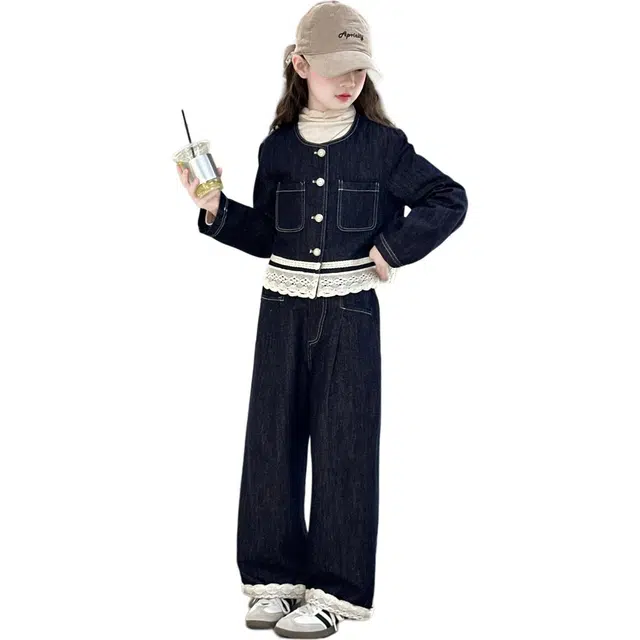 帕兰朵休闲运动套装 潮流时尚百搭宽松舒适蕾丝牛仔两件套 青少年