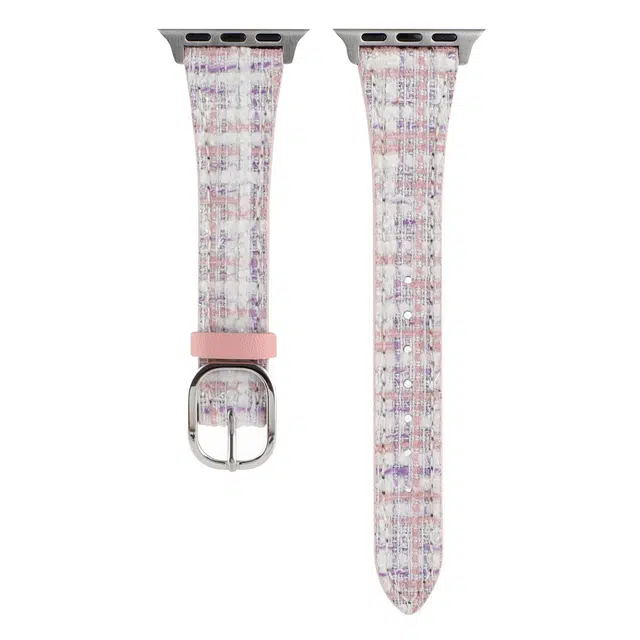 伦本 表带 苹果适用 毛呢 真皮材质 小香风格子手表腕带智能男女通用