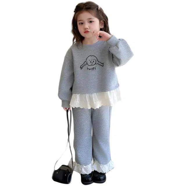 天才小熊休闲运动套装 女童春秋季韩版 潮牌小孩衣服 小女孩长袖洋气时髦 舒适帅气轻便