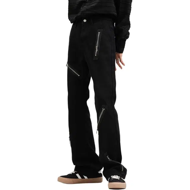 么宁 原创暗黑宽松微喇叭多拉链垂直感直筒牛仔裤 女款