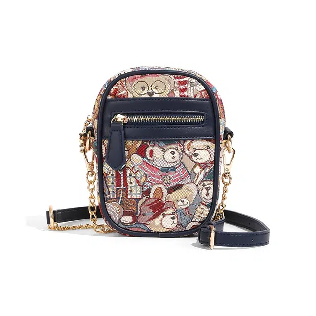 北包包 帆布手机包女斜挎小包卡通小熊可爱迷你链条包 布 帆布包单肩包 常规 女款 蓝色/粉色/棕色