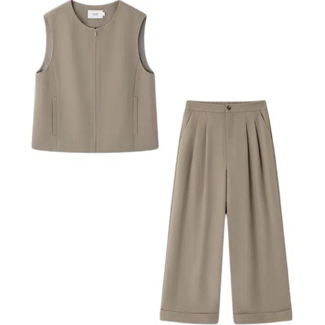 潞优野 轻职场高腰直筒阔腿通用显高舒适简约垂感百搭显瘦休闲套装 女款