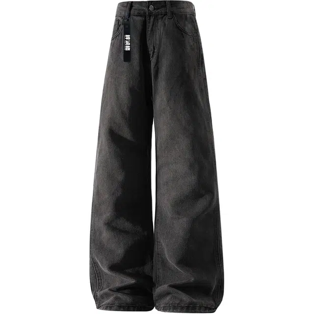 梓润格 春季简约微喇直筒弯刀阔腿痞帅街头潮牌运动百搭时尚校园风休闲裤高街水洗钥匙扣可拆卸设计高级氛围舒适美式复古牛仔裤 男女同款