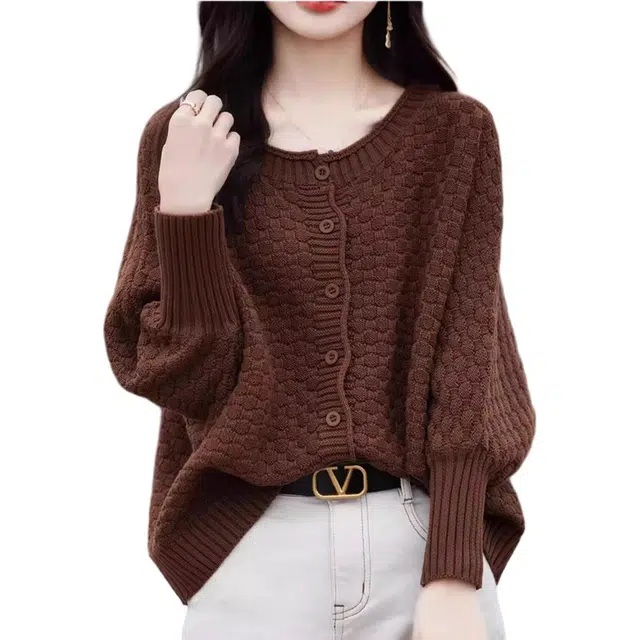 恒源祥 时尚圆领休闲气质百搭减龄单排扣纯色高级感长袖针织衫 女款