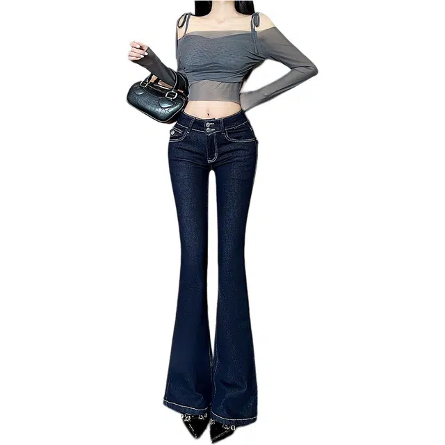 思蓓儿 复古显臀固定式丰胯双高智感微喇裤牛仔裤 女款