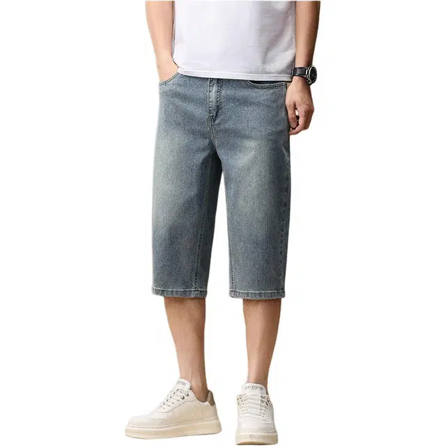 金盾 夏季七分裤薄款弹力宽松休闲牛仔短裤 男款