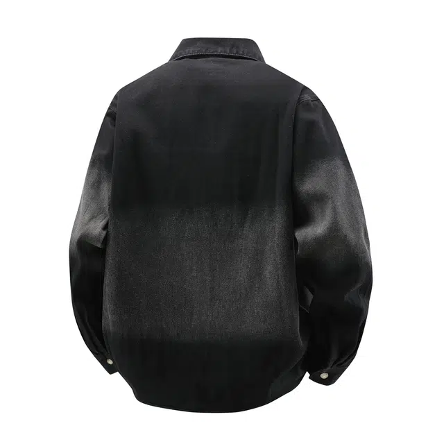 快鱼 美式复古渐变水洗做旧耐磨时尚夹克高街宽松休闲翻领简约直筒百搭长袖牛仔外套 男女同款