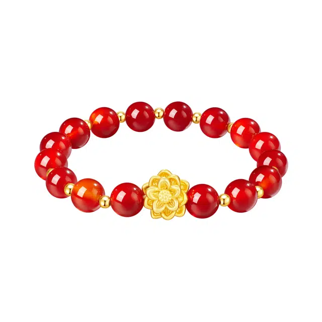 【好运莲莲】 珍·尚银 中国黄金 新中式莲花手串 幸福莲莲红运当头 小众轻奢设计礼盒 女生 足银 玛瑙 手串 女款