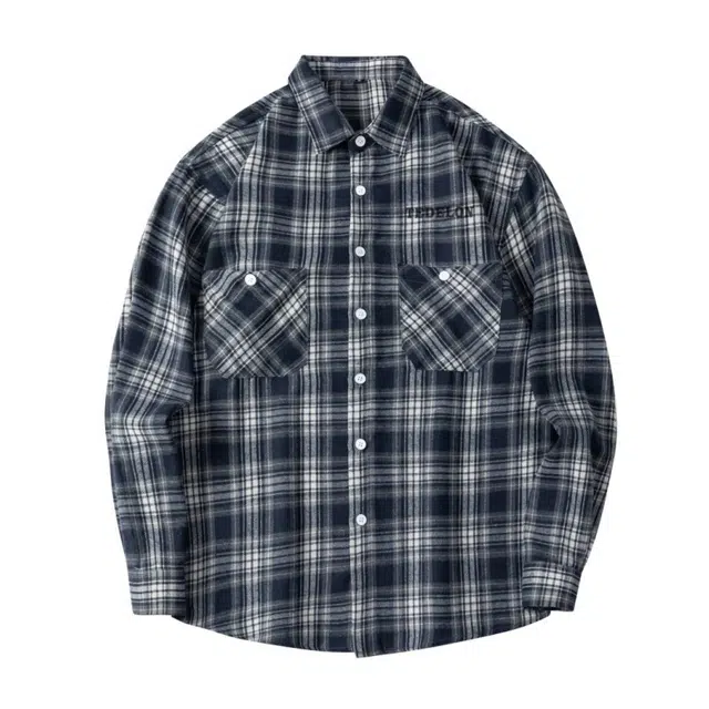 太子龍 拼色格子字母印花图案简约休闲舒适透气宽松长袖青少年日常通勤好穿搭衬衫 男款