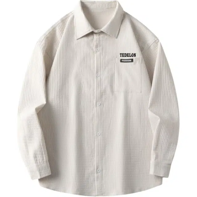 太子龍 港风凹凸玉米格长袖衬衣宽松潮流肌理感百搭时尚基础款简约衬衫 男女同款