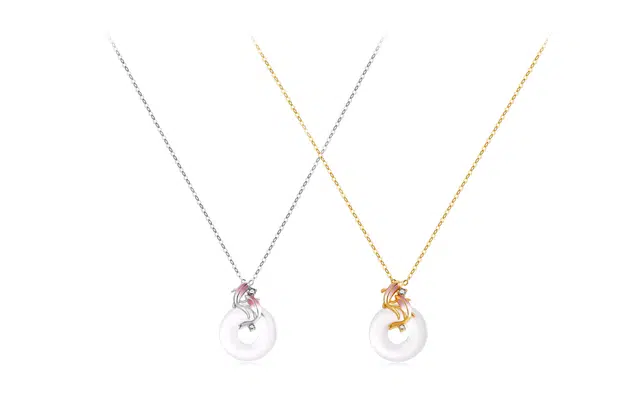 尚银福 锦鲤平安扣系列  国潮新中式时尚复古优雅气质轻奢高级感 经典国风小众创意设计鱼跃龙门双喜临门 好运 合金 项链 女款