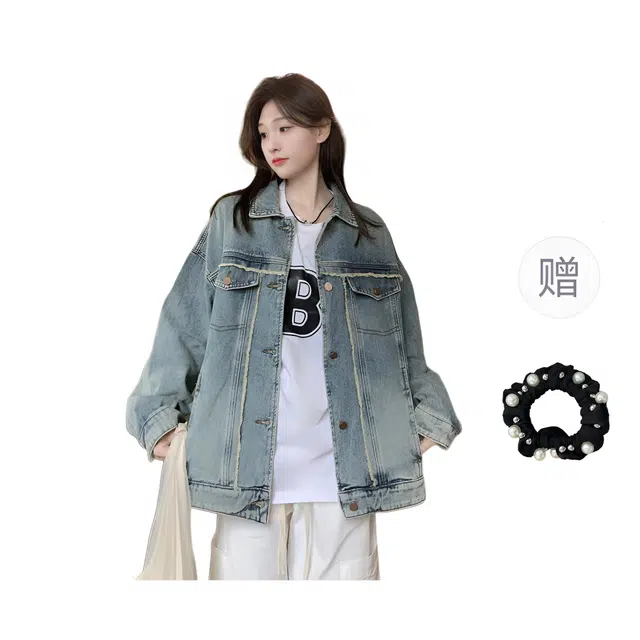 雾闪闪 复古流苏女装设计感气质宽松小众休闲长袖上衣牛仔外套 女款