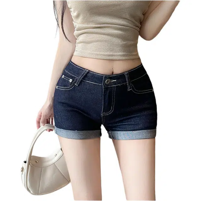 黛尔佳人 高质感低腰辣妹翻边舒适夏季牛仔短裤 女款