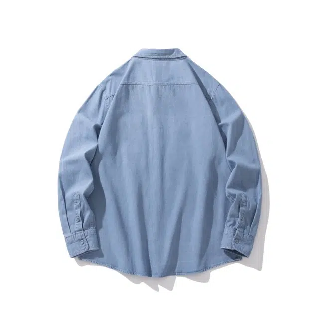 太子龍 美式高街复古纯色长袖水洗宽松翻领百搭休闲通勤薄款青少年牛仔外套 男款