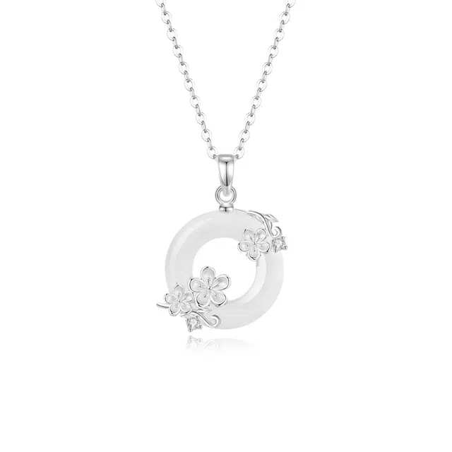 珍·如金 中国黄金 十二花神平安扣 岁岁平安莲花牡丹好运莲莲简约天然 玉髓 项链 女款