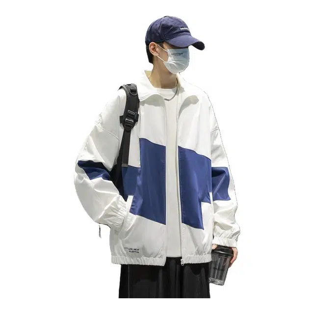 金盾 美式印花撞色立领拼接宽松夹克外套 男款