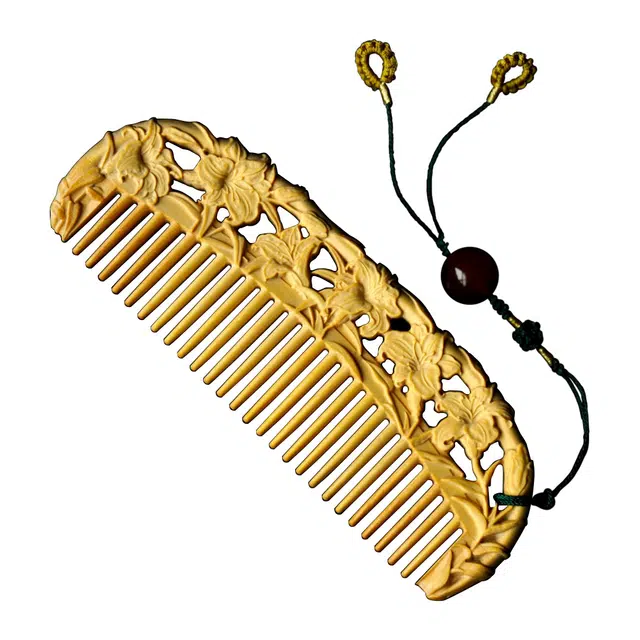 【百年好合】 芳缘小傅 招财纳福复古国风高品质高档长发专用养发防脱静电家用大号加厚梳子 #好运 黄杨木 木梳 男女同款情侣款