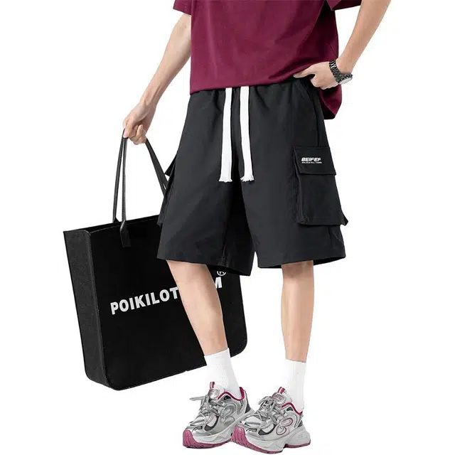 金盾 阔腿裤街头复古薄款宽松休闲短裤 男款