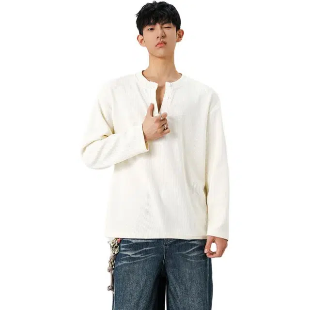 金盾 叠穿亨利衫打底衫长袖卫衣 男款