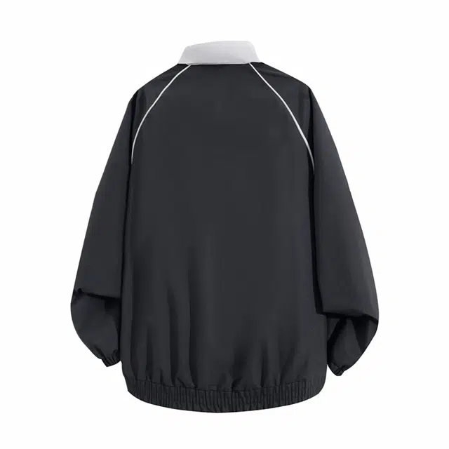 红蜻蜓 美式高街防风翻领纯色拉链设计感简约舒适休闲保暖运动外套夹克 男女同款