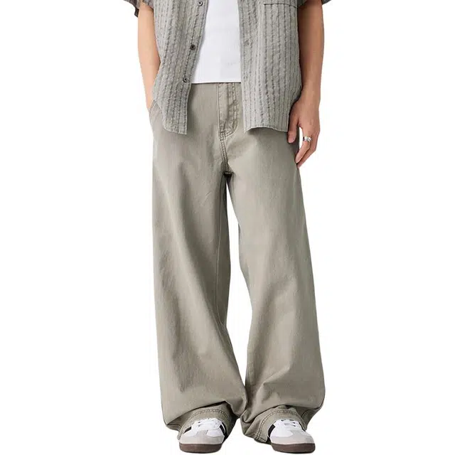潮人榜 美式复古春秋款直筒拖地裤男士宽松纯棉垂感阔腿简约休闲裤 男女同款