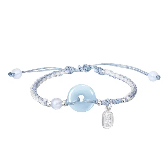 福柚 蓝色喜乐平安扣 新中式国潮梦幻交织 薄荷蓝色妖姬 水逆退散/时来好运/平安喜乐时尚告白 棉麻 手绳 男女同款情侣款