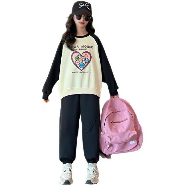 比比我休闲运动套装  女童春秋季 爱心大童潮牌小孩衣服 小女孩长袖洋气时髦 舒适帅气轻便