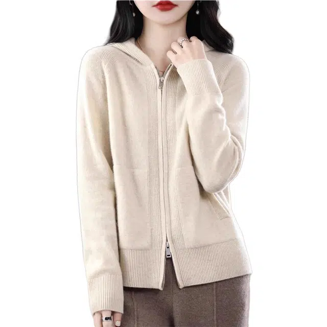 恒源祥 时尚连帽休闲气质百搭减龄纯色高级感长袖针织衫 女款