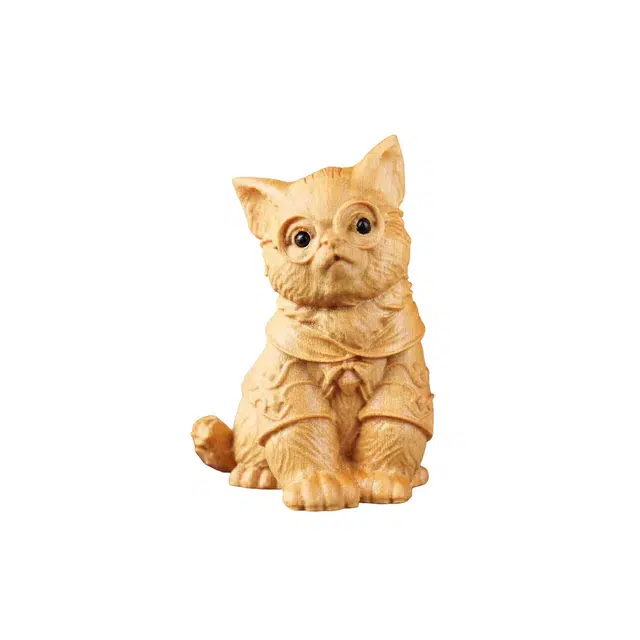 琢玉居 猫咪 可爱萌宠桌面 汽车 好运招财 实木雕刻 檀木 摆件 男女同款情侣款