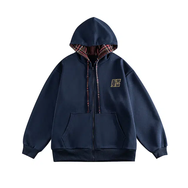 永言 复古潮牌格子连帽衣服宽松情侣百搭休闲风格帽衫外套卫衣 男女同款