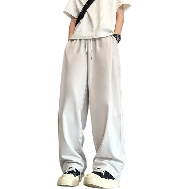 金盾 阔腿弯刀长裤褶皱冰丝凉感休闲裤 男款