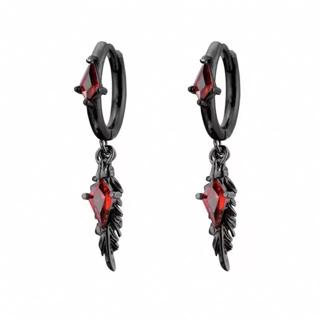 华髻 【白鸽乌鸦的羽毛】甜酷气质百搭 轻奢潮流小众设计感潮酷羽毛菱形锆石 合金 耳环 男女同款情侣款