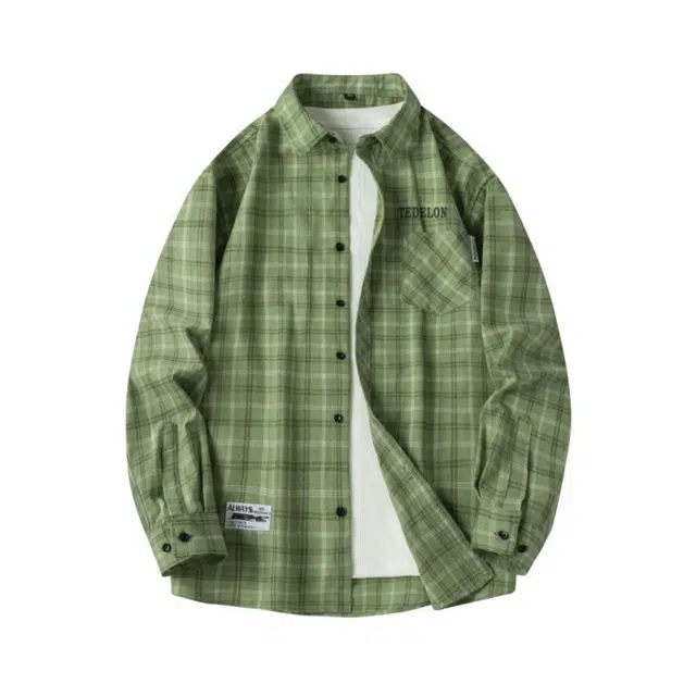 太子龍 复古港风长袖翻领格子衬衣宽松百搭户外通勤青少年透气衬衫 男女同款