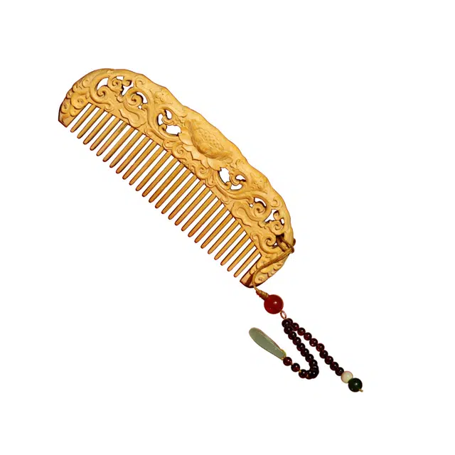 芳缘小傅 青莲招财纳福复古国风高品质高档长发专用养发防脱静电家用大号加厚 #好运 黄杨木 木梳 男女同款情侣款