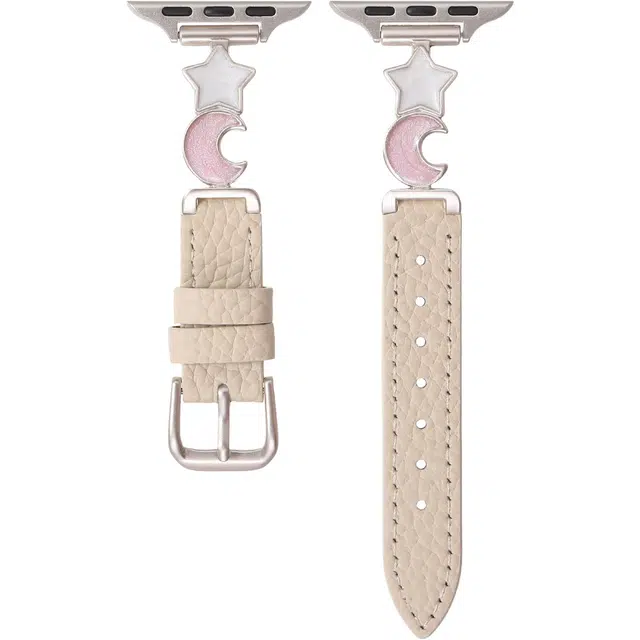 伦本 表带 苹果适用 真皮材质 滴油星月荔枝纹真皮腕带女款