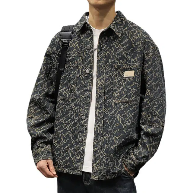 路杰邦 美式复古水洗做旧牛仔长袖外套男春秋季痞帅男装衣服夹克寸衣 衬衫 男款