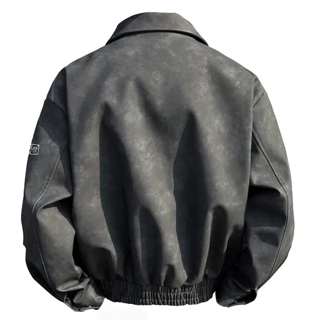 王者荣耀 鲁班七号款 港风复古简约纯色两侧双拉链小众设计宽松翻领百搭休闲长袖开衫皮衣 男女同款